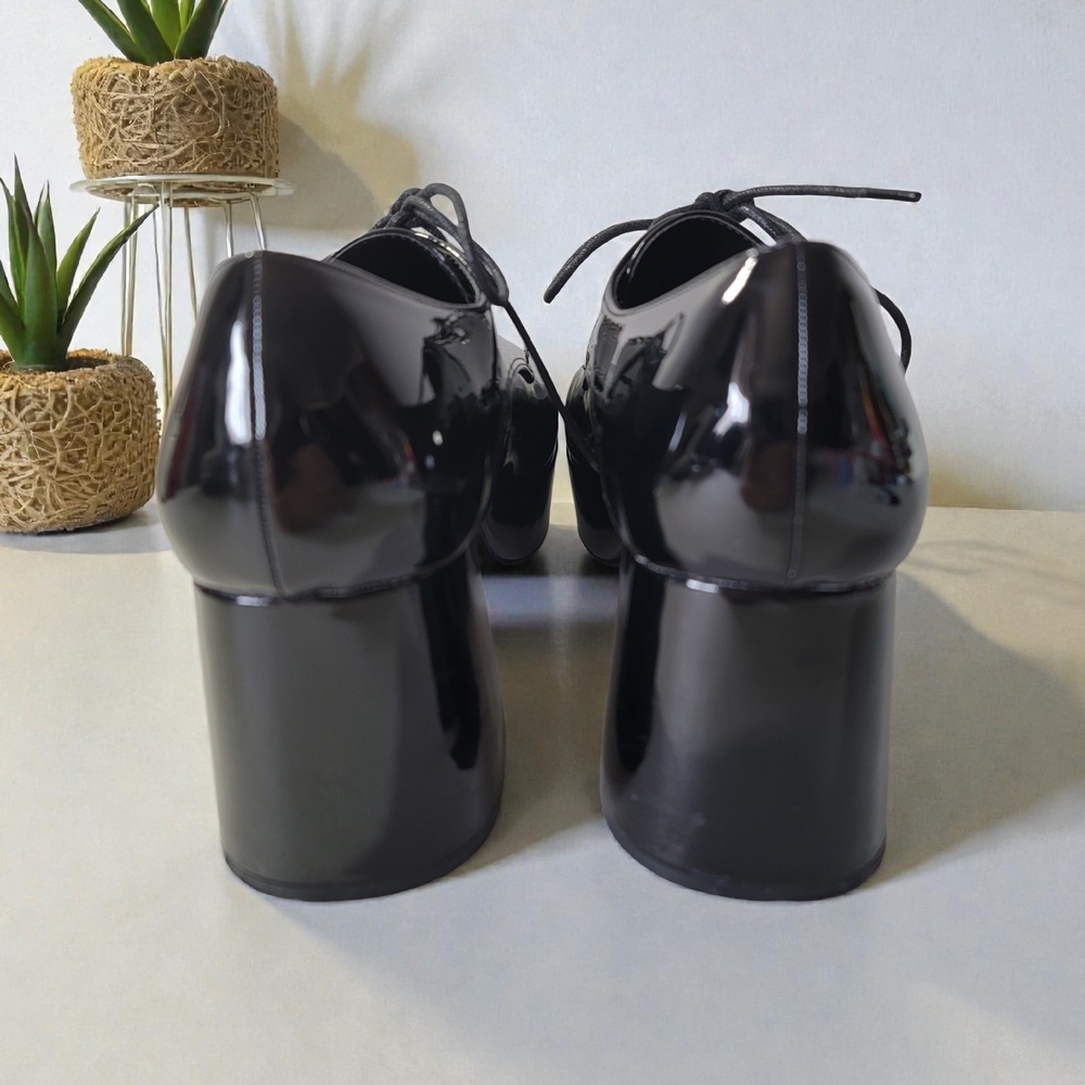 1031 by Ellie Shiny men's size 8/9 Black Patent Leather Lace-Up dress shoes. - Picture 8 of 9